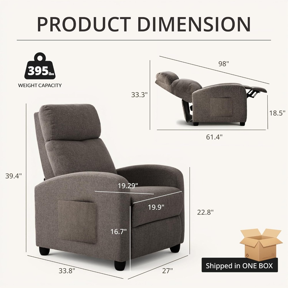 Home Cinema Recliner Chairs - Modern Manual Push Back Recliner Chair,